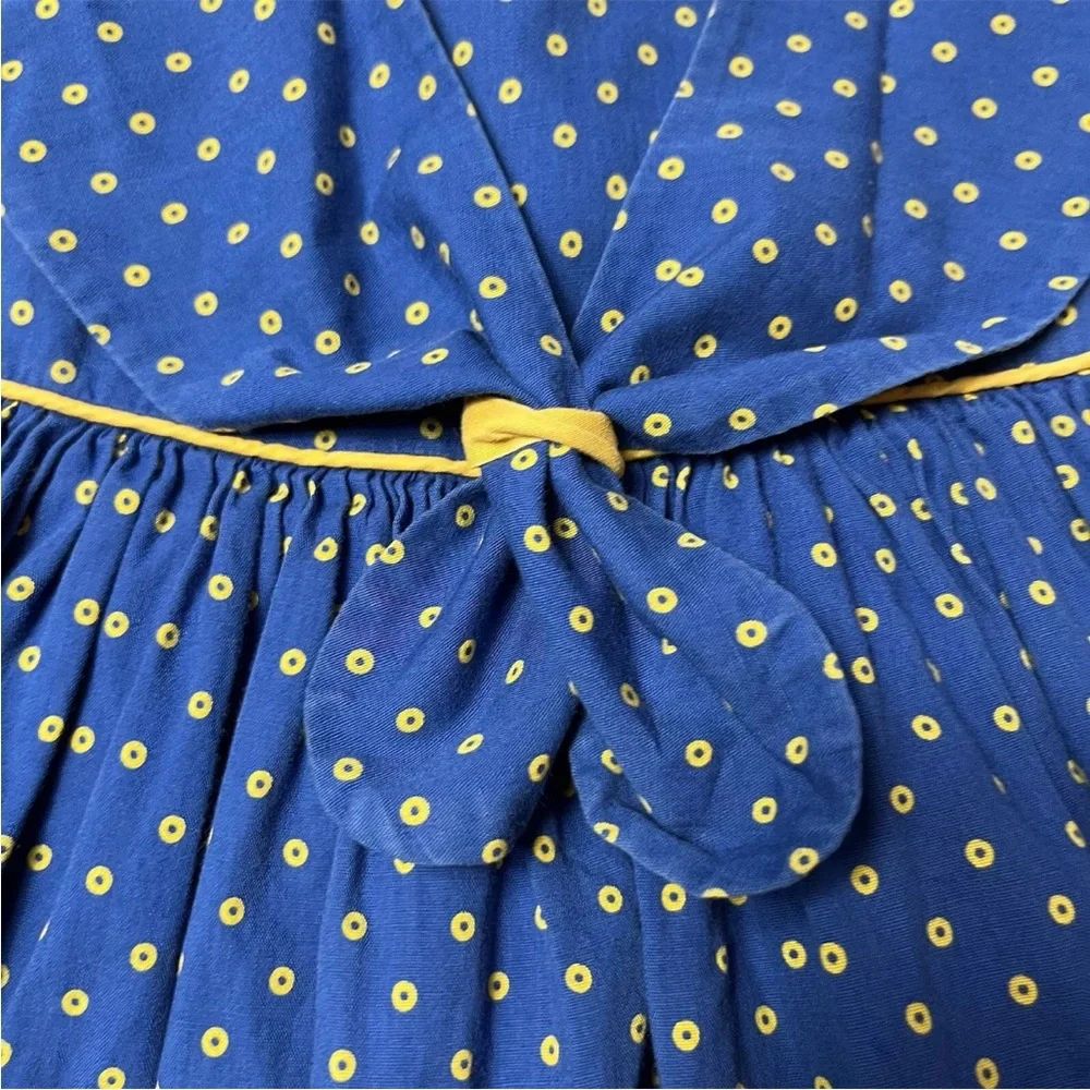 Vintage 1950s Toddler Girls Blue Yellow Tie Back Dot Dress